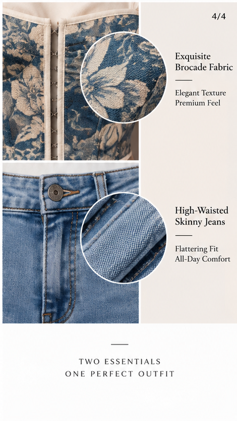 Elara Brocade Corset & Denim Set
