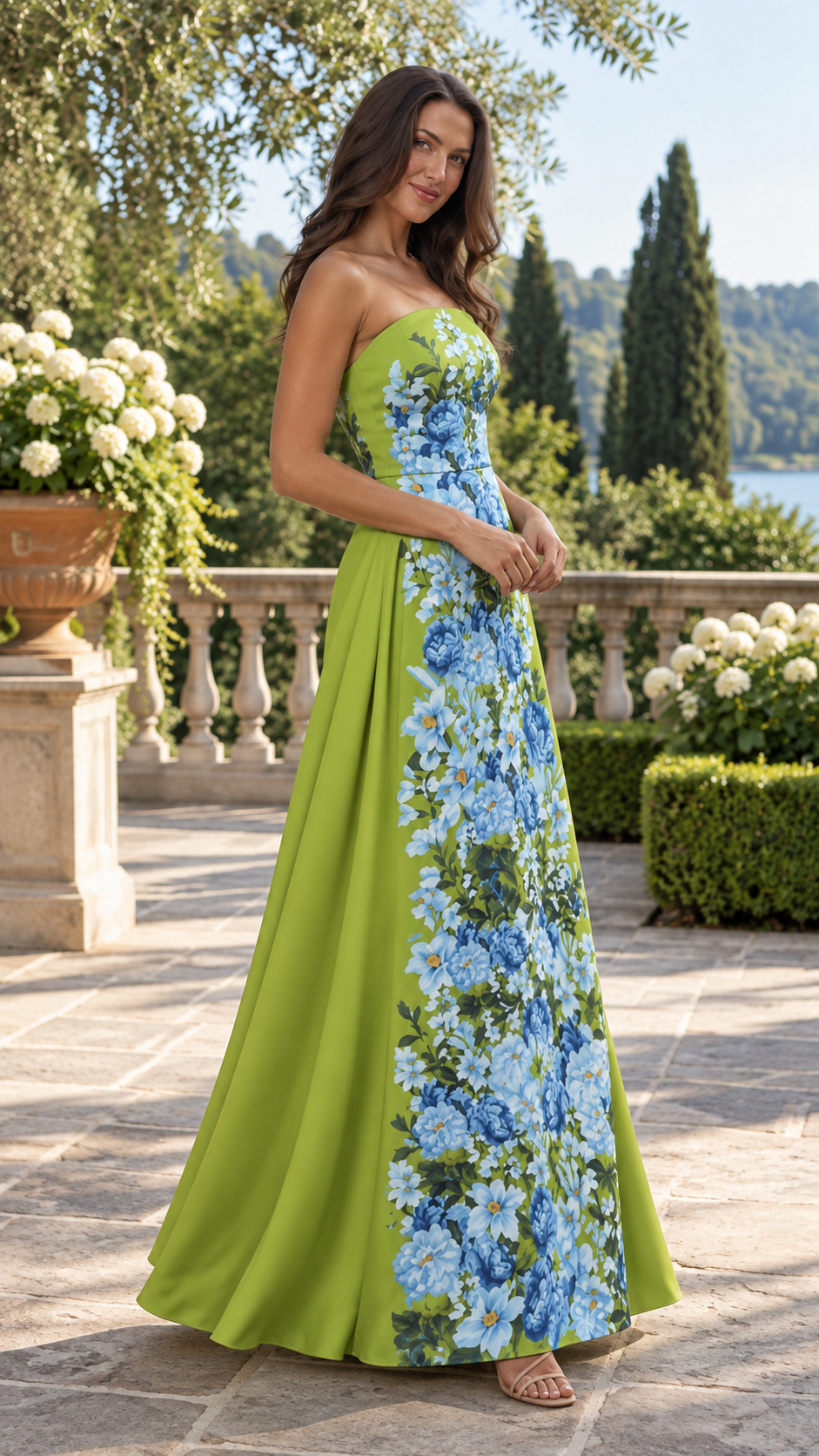 Verena Blue Blossom Strapless Maxi Dress