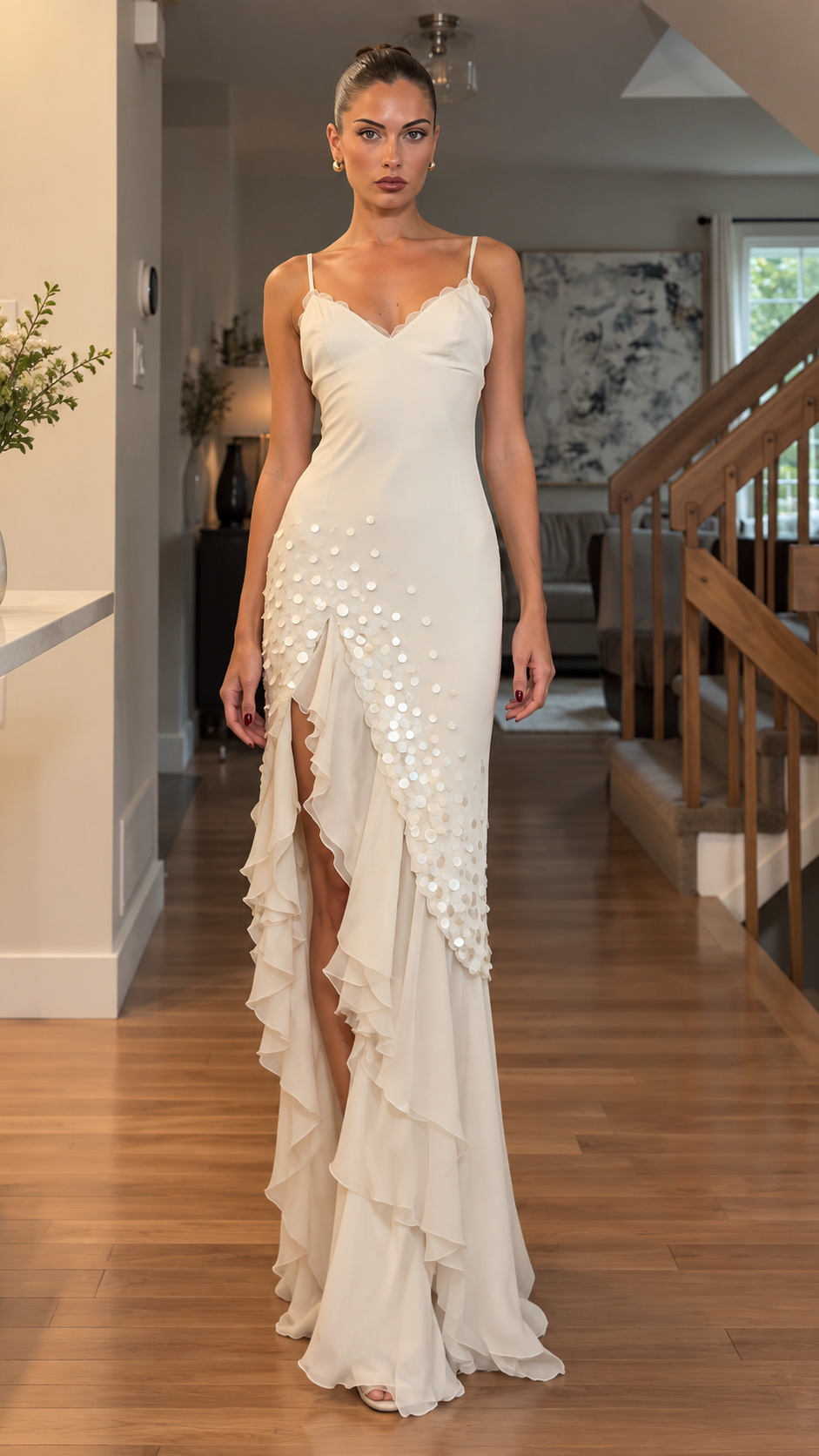 Elira Sequin Ruffle Slip Maxi Dress