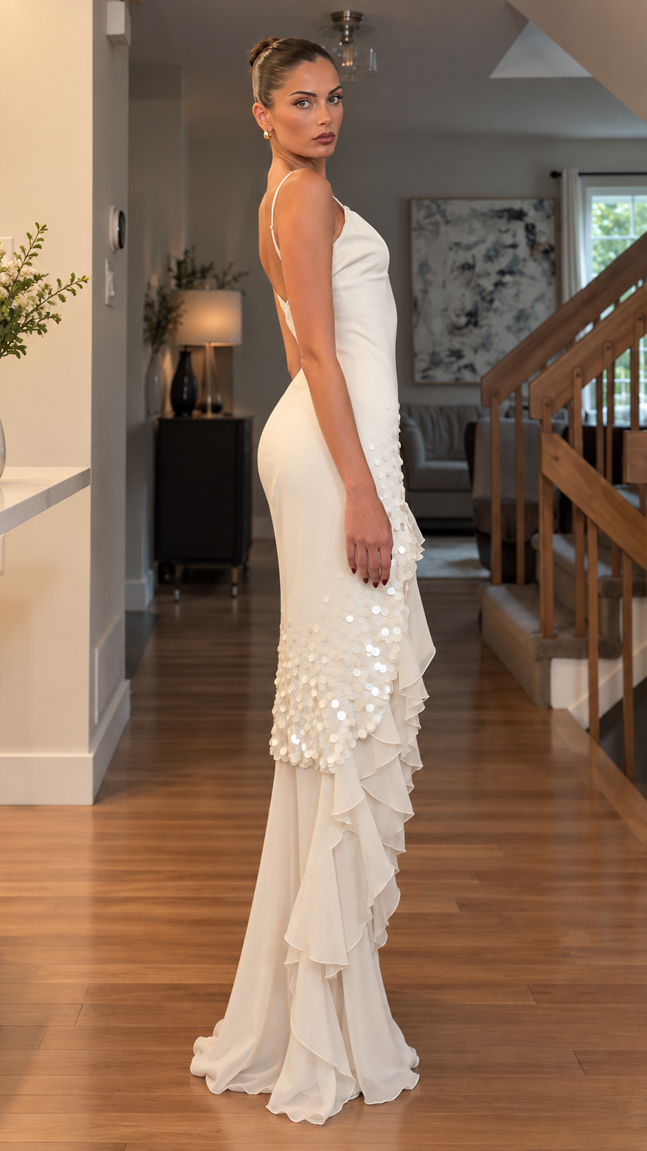 Elira Sequin Ruffle Slip Maxi Dress