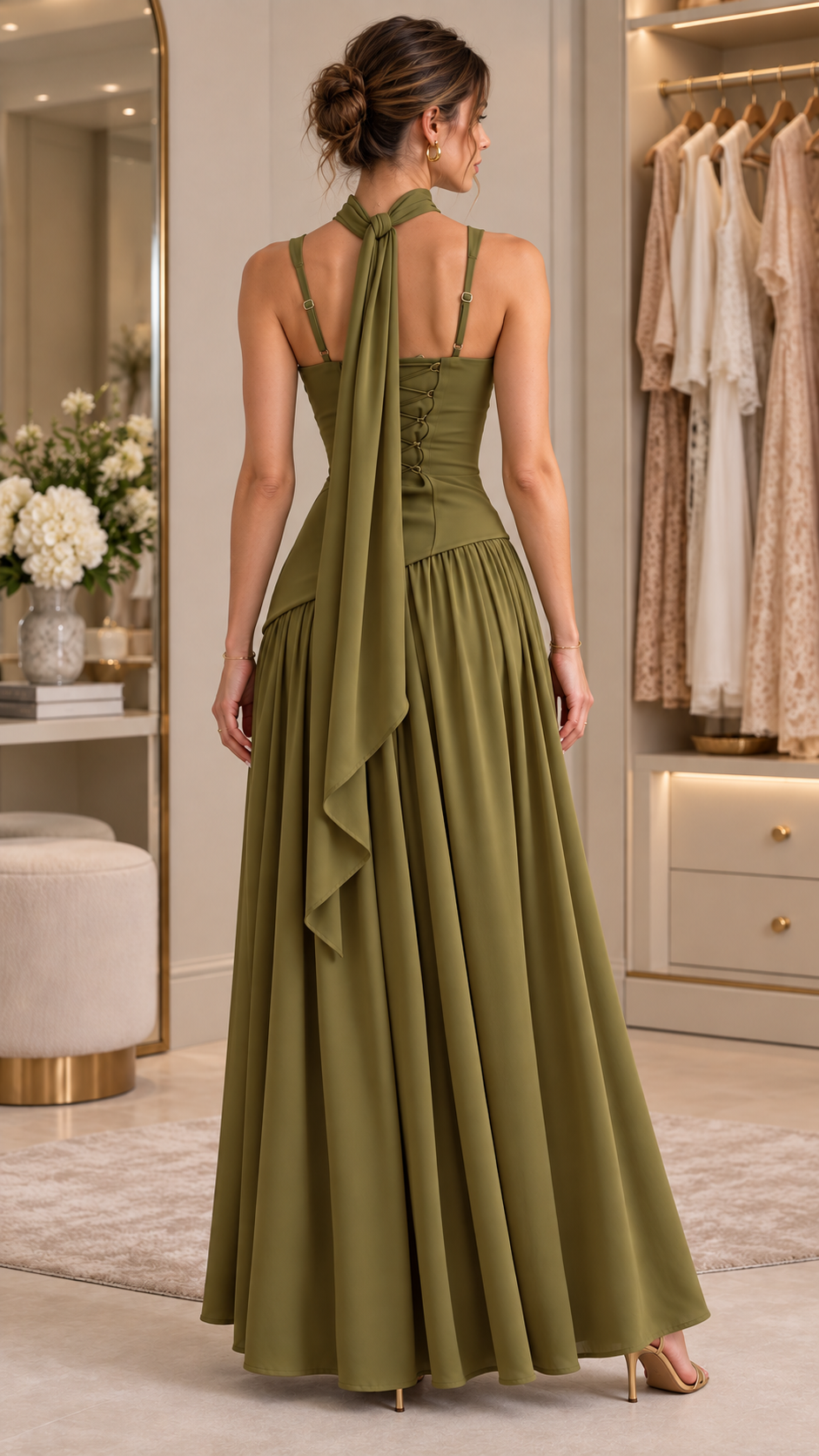 Aurelia Scarf-Neck Draped Maxi Dress