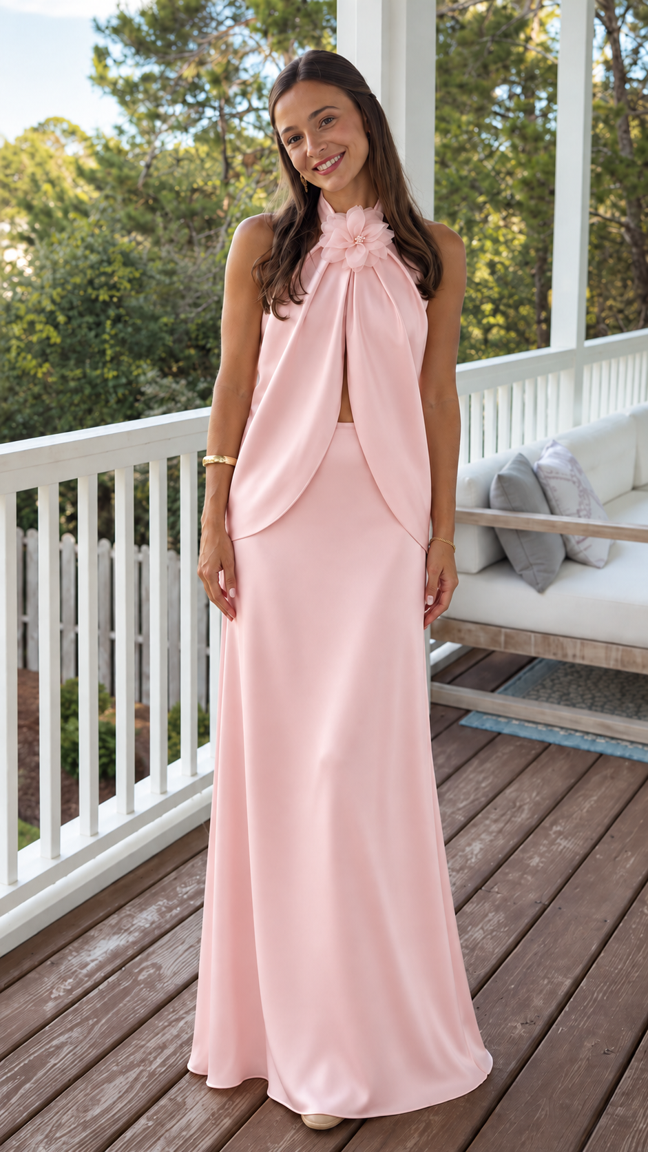 Seraphine Floral Halter Satin Maxi Dress