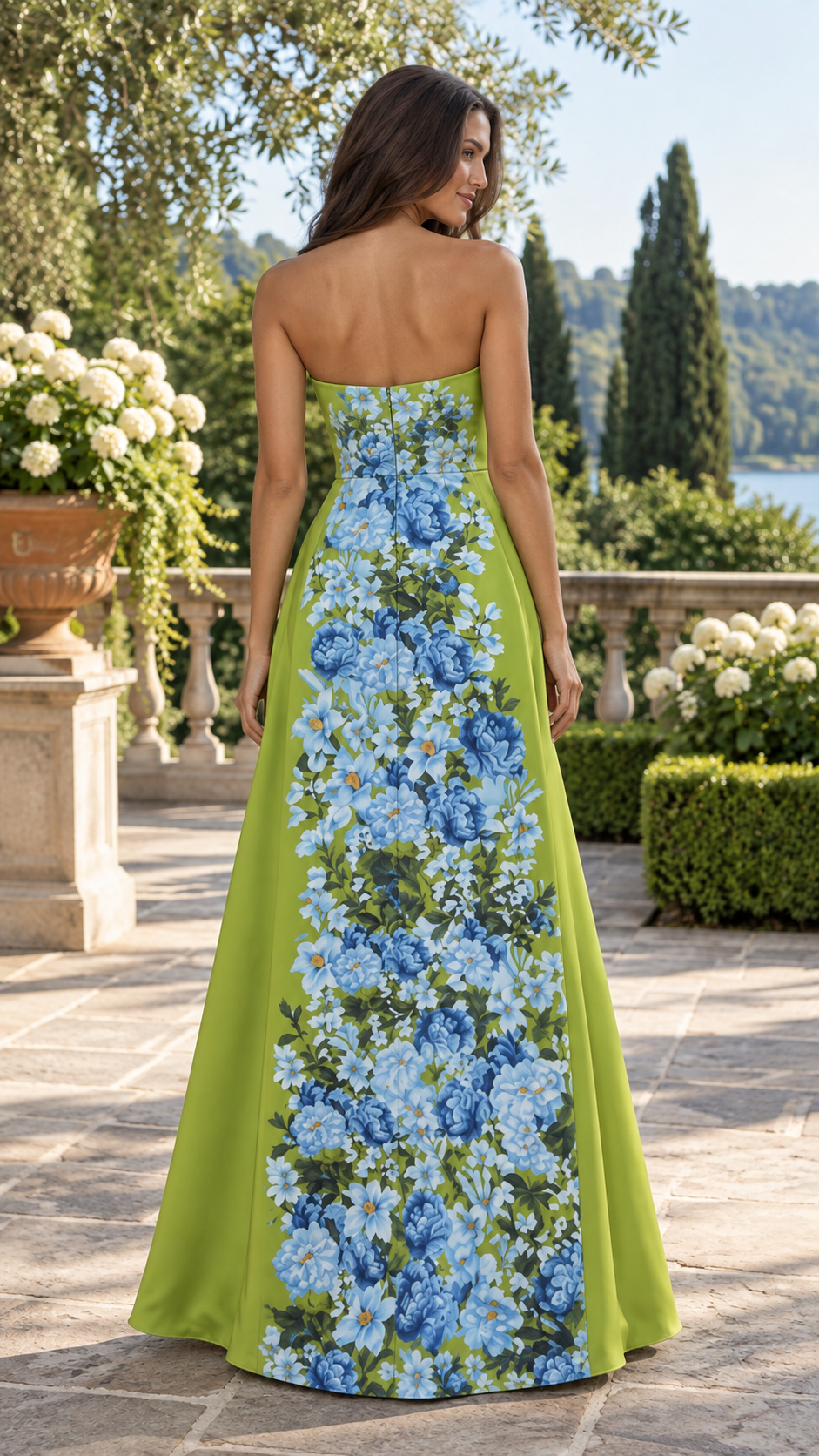 Verena Blue Blossom Strapless Maxi Dress