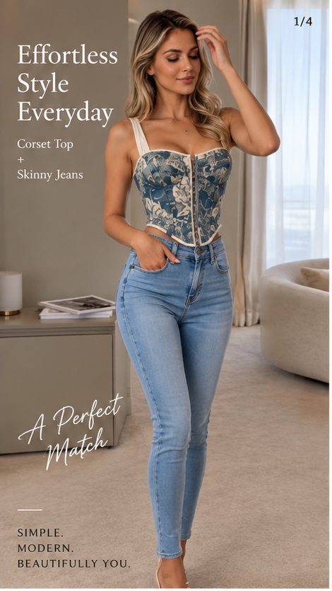 Elara Brocade Corset & Denim Set