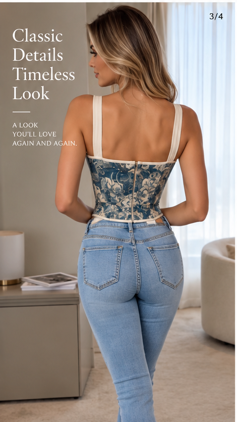 Elara Brocade Corset & Denim Set