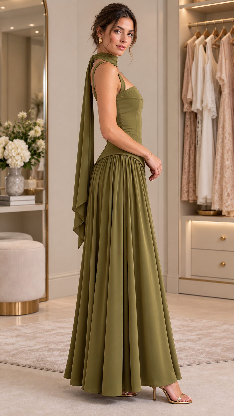 Aurelia Scarf-Neck Draped Maxi Dress
