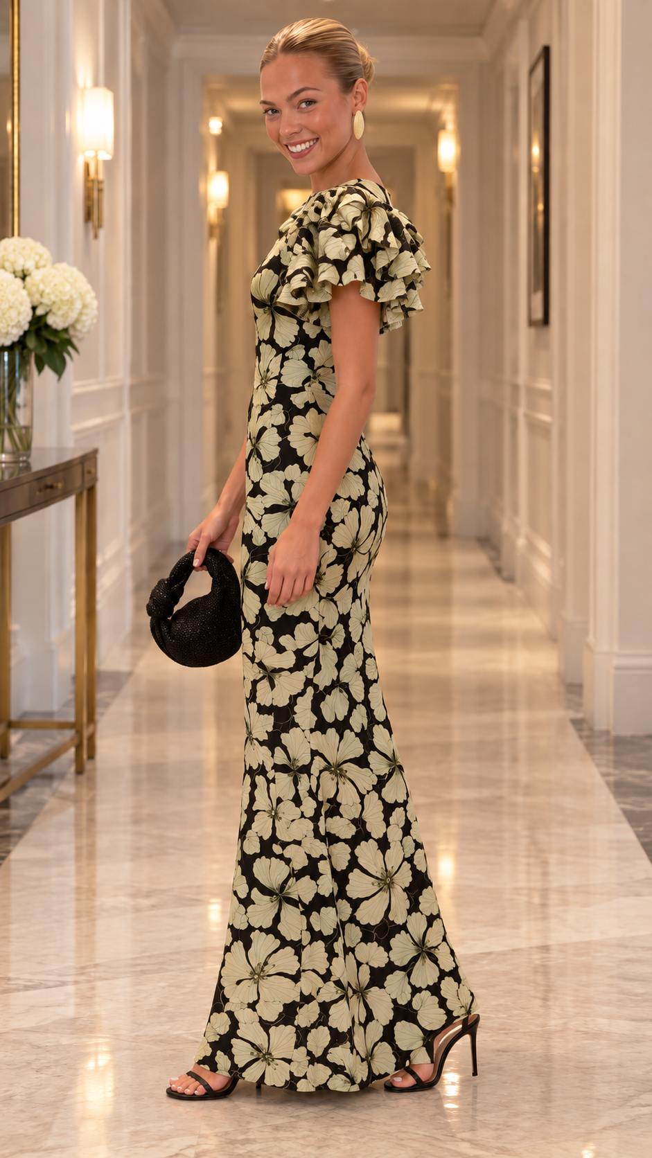 Aurelia Floral Ruffle Sleeve Maxi Dress