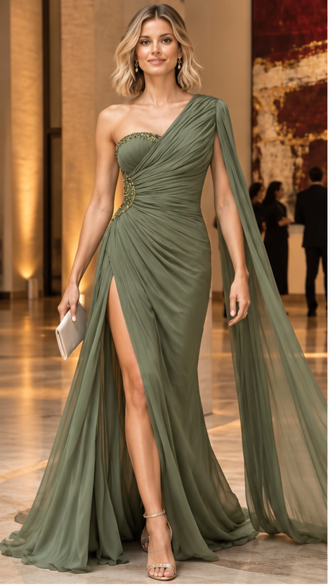 Selmira Draped One-Shoulder Maxi Dress